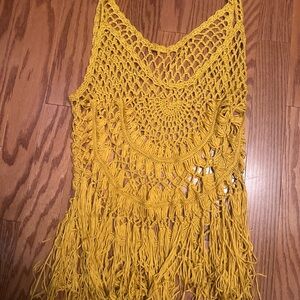 Yellow Crochet Fringe Cover up